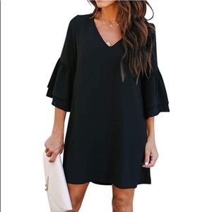 Belongsci  cute v-neck bell sleeve shift dress